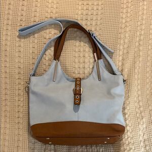 Black Rivet Bag Blue and Brown Shoulder or Crossbody Bag with Slouchy Design